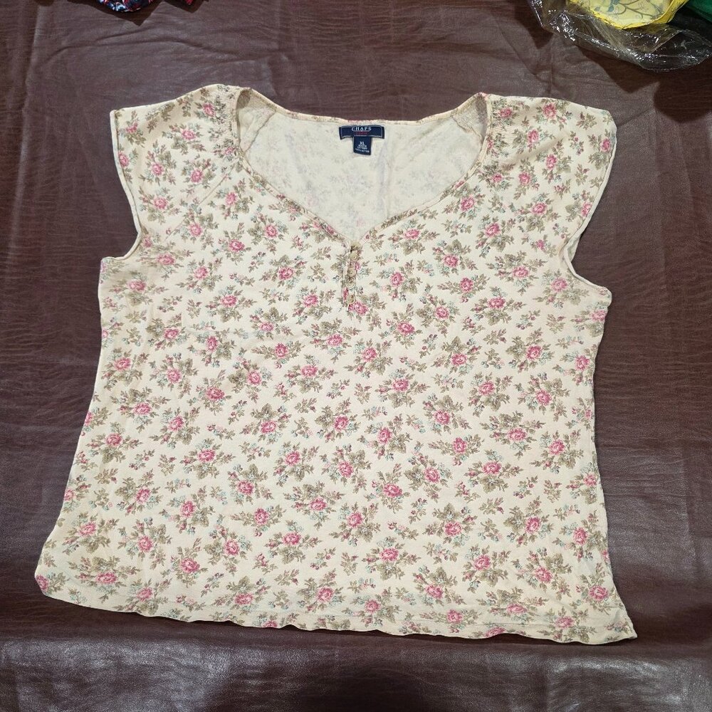 VTG Style CHAPS Floral Cottagecore Henley Top - XL